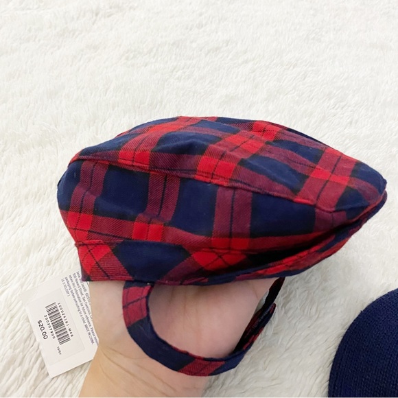Janie & Jack Newsboy Plaid Hat and Bear Embroidered Beanie Bundle NWT 0-3 months - Picture 2 of 3